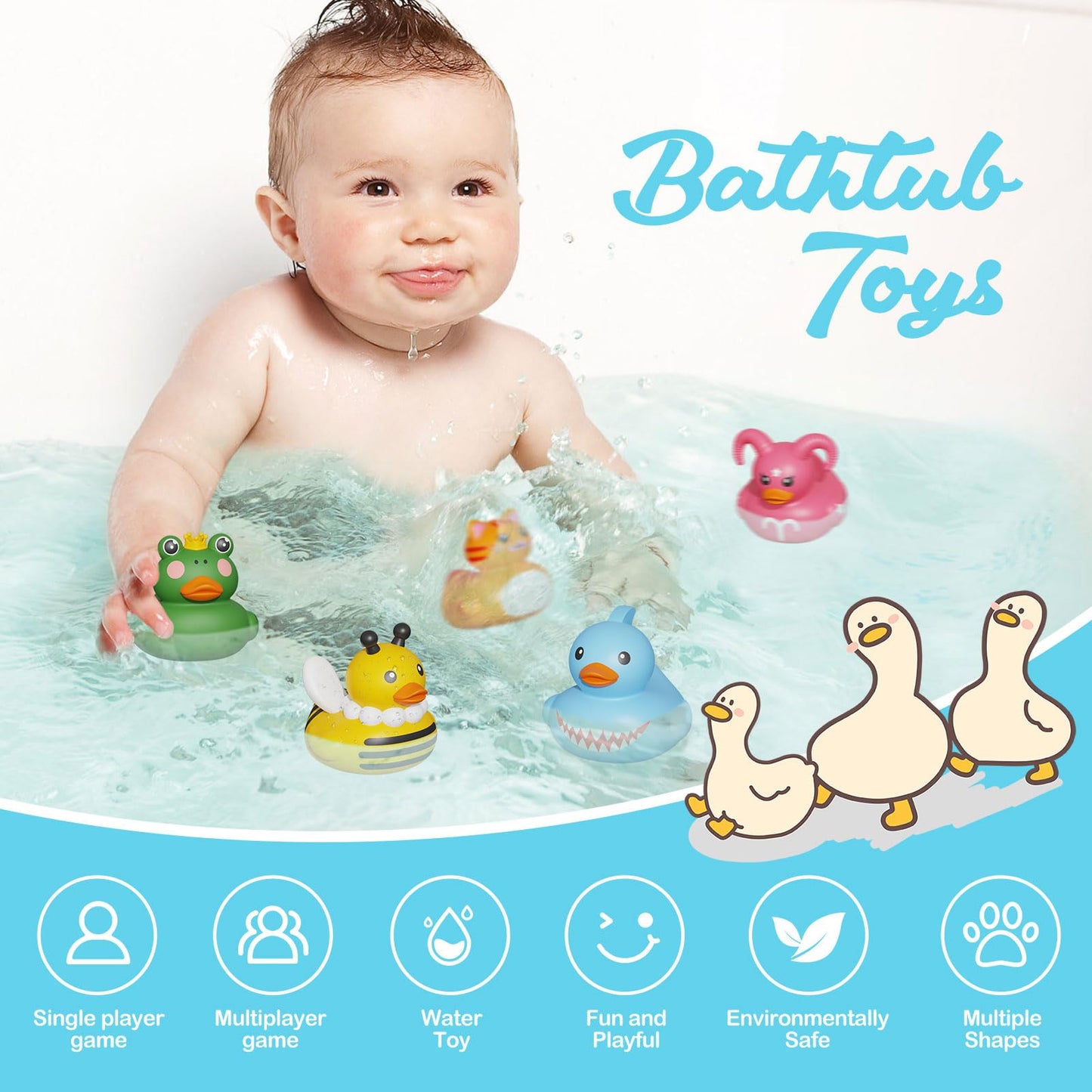 12PCS Rubber Ducks,Toddler Bath Toys,No Hole Bathtub Toys,Baby Pool Toys for 18 Months and Older - Medaid International