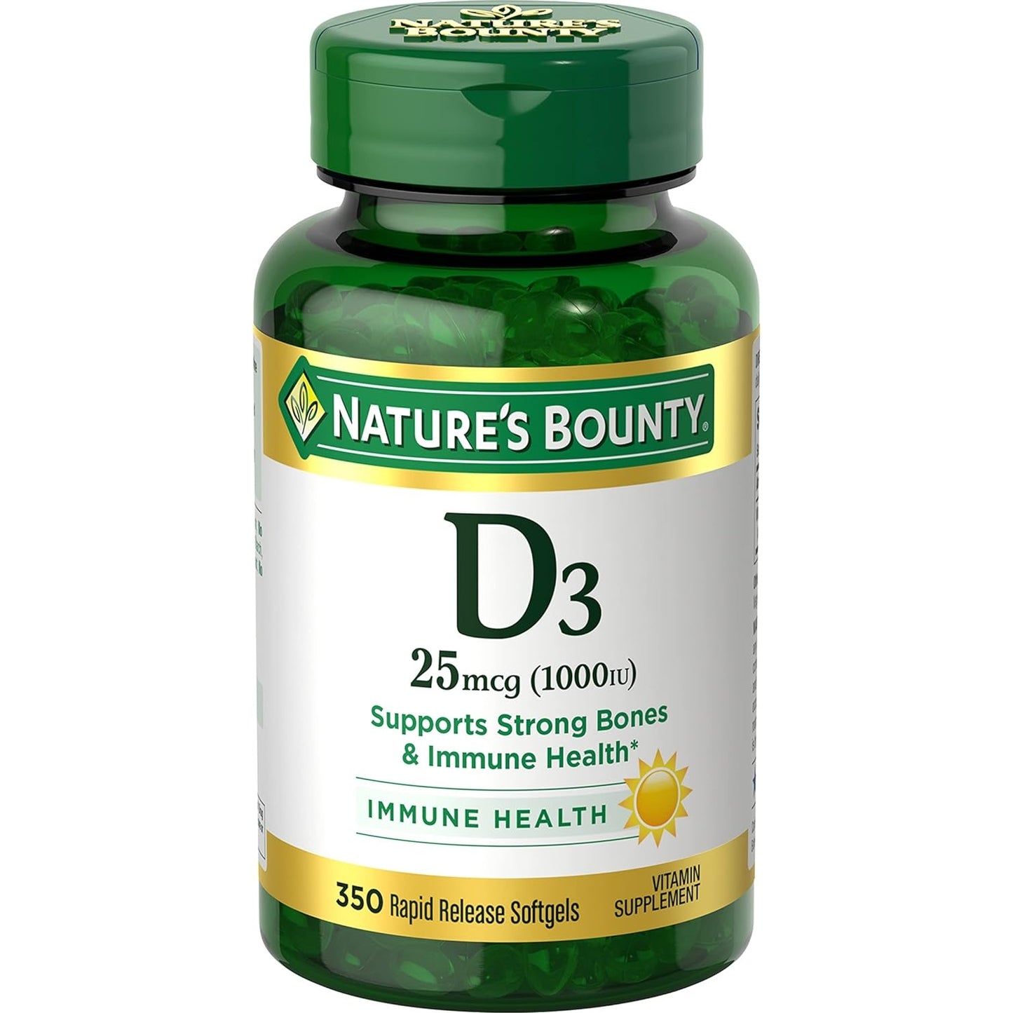 Nature's Bounty Vitamin D3 1000 IU, Immune Support, Helps Maintain Healthy Bones, 250 Rapid Release Softgels - Medaid