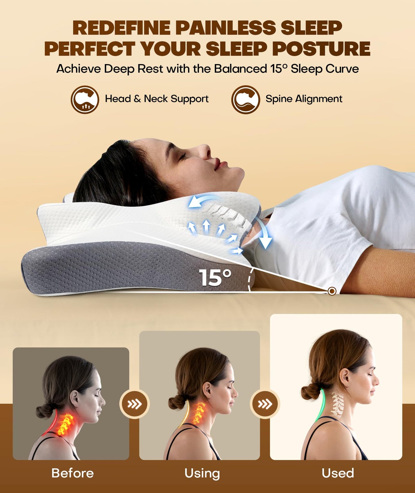 Cozyplayer True Cooling Cervical Neck Pillow for Pain Relief, Ergonomic Side Sleeper Pillow for Neck Support, Odorless Orthopedic Contour Memory Foam Pillows, Bed Pillow for Back Stomach Sleeper - Medaid International