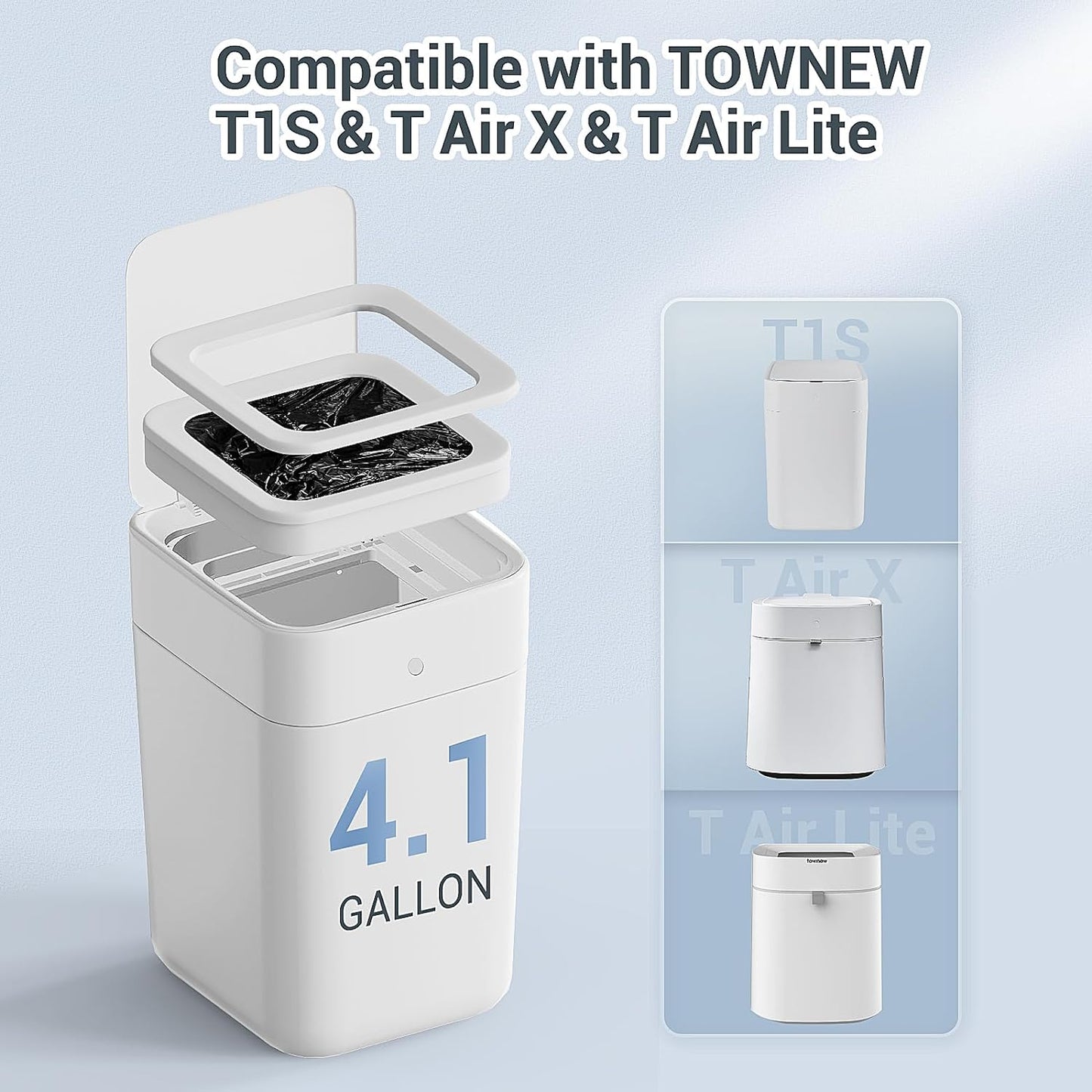 TOWNEW R01C Replacement Refill Rings for T1/T1S/T AIR X/T Air Lite Smart Trash Cans, Strong Trash Bags for Automatic Kitchen Trash Can, 4.1 Gallon, 6 Pack - Up to 150 Garbage Bags - Medaid