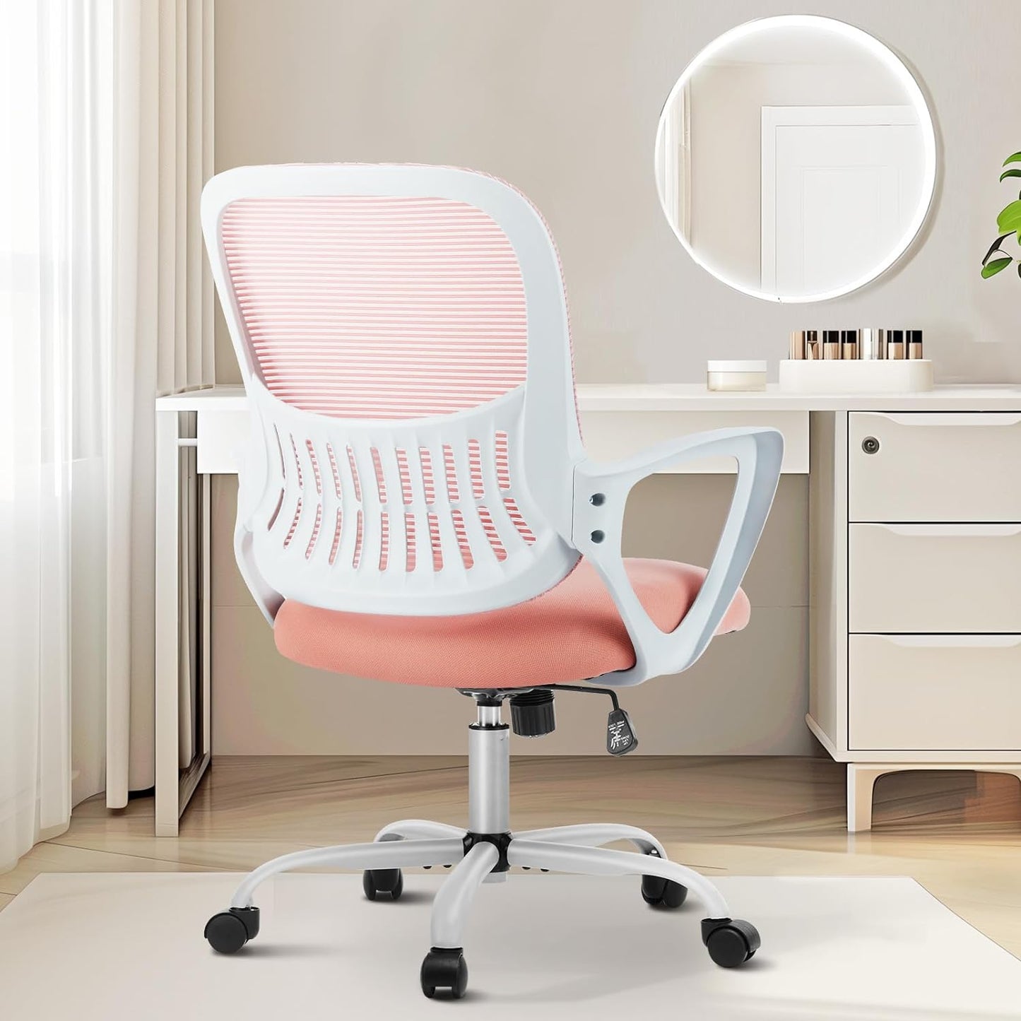 Sweetcrispy Office Computer Desk Managerial Executive Chair, Ergonomic Mid-Back Mesh Rolling Work Swivel Chairs with Wheels, Comfortable Lumbar Support, Comfy Arms for Home,Bedroom,Study,Student,Black - Medaid International