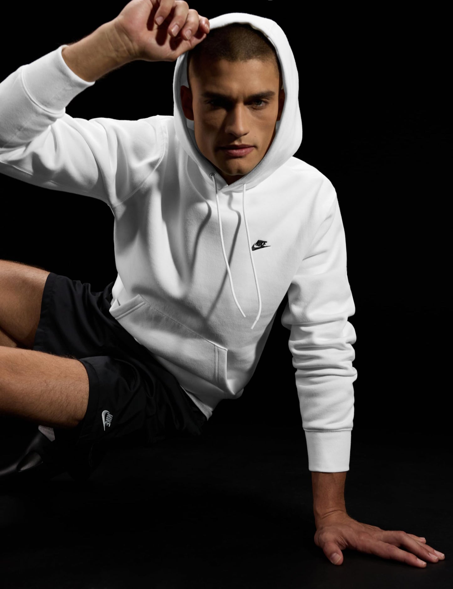 Nike Men's Club Pullover Fleece Hoodie, White/White/Black, Large - Medaid International