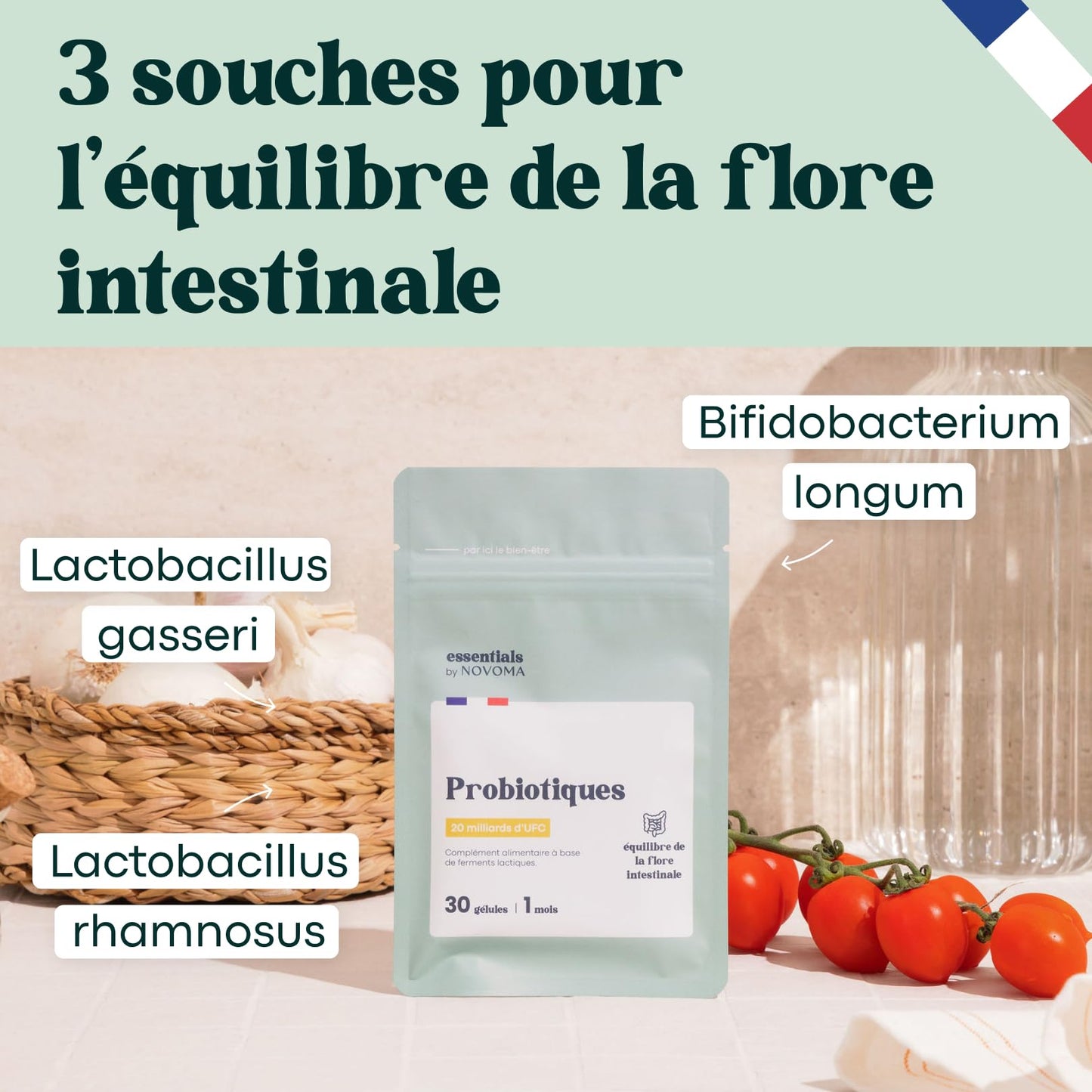 Probiotique Flore Intestinale, 20 Milliards UFC/Jour, Probiotiques Lactobacillus Gasseri + Rhamnosus + Bifidobacterium, Équilibre du Microbiote, 30 Gélules Vegan, Fabriqué en France - Medaid International