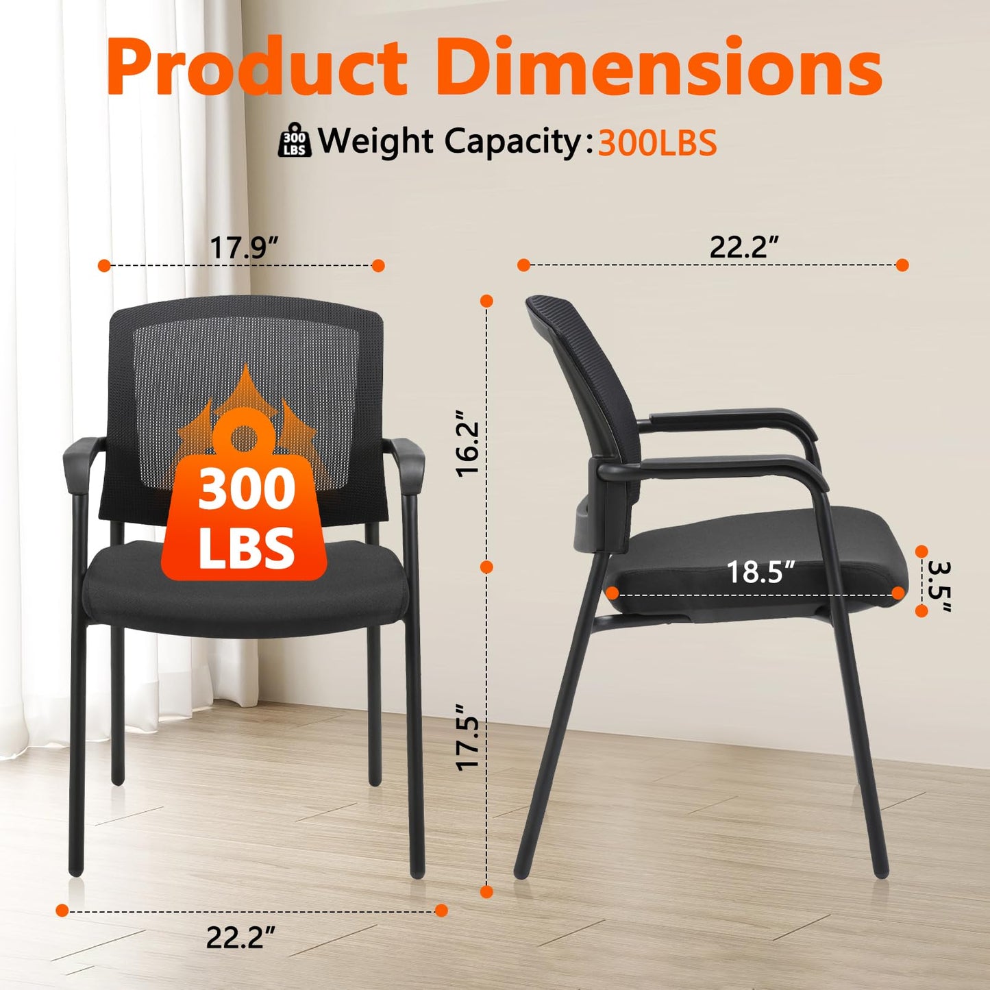 CLATINA Office Reception Guest Chair Mesh Back Stacking with Ergonomic Lumbar Support and Thickened Seat Cushion for Waiting Conference Room Black - Medaid International