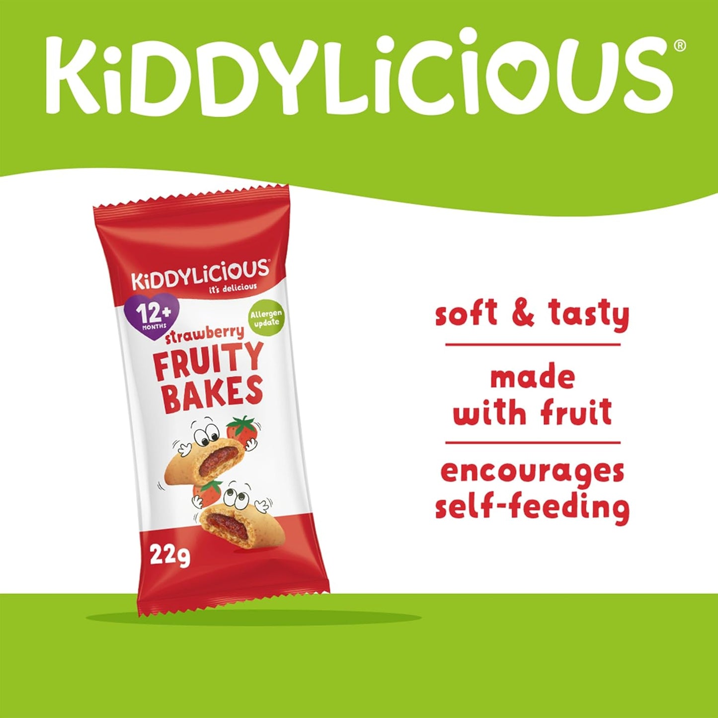 Kiddylicious Strawberry Fruity Bakes - Delicious Snacks for Kids with Real Fruit Centre - Suitable for 12+ Months - Medaid International