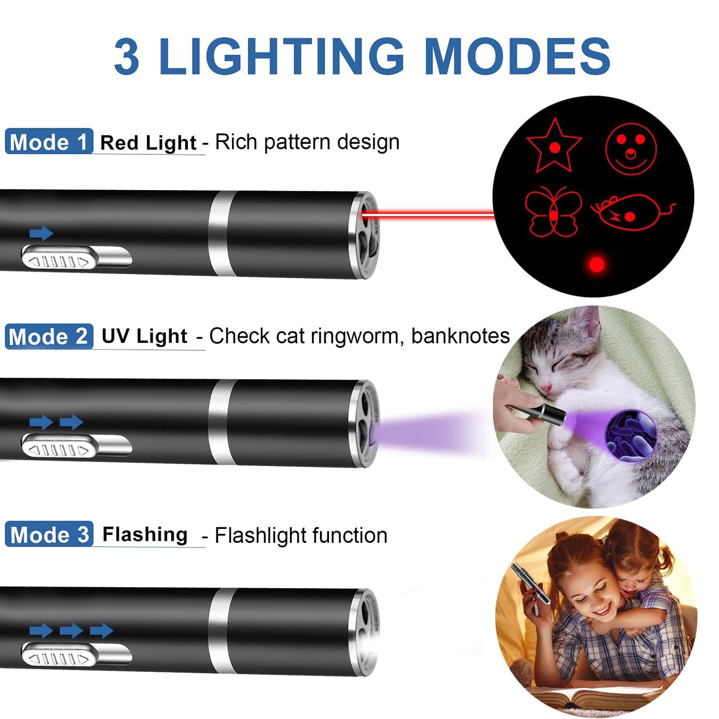 GLMSA Laser Pointer Cat Toy - 5Modes Pointer for Indoor Interactive, Cat Toys Red Light Pet Pointer Interactive to Busy Kitten Dog Chaser Play Toys(2 Pcs) - Medaid International