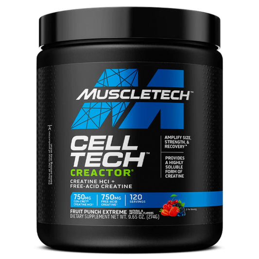 MuscleTech Cell-Tech Creactor - Creatine HCl Formula - Muscle Builder for Men & Women - Creatine HCl + Free-Acid Creatine Supplements - Fruit Punch Extreme, 120 Servings - Medaid International