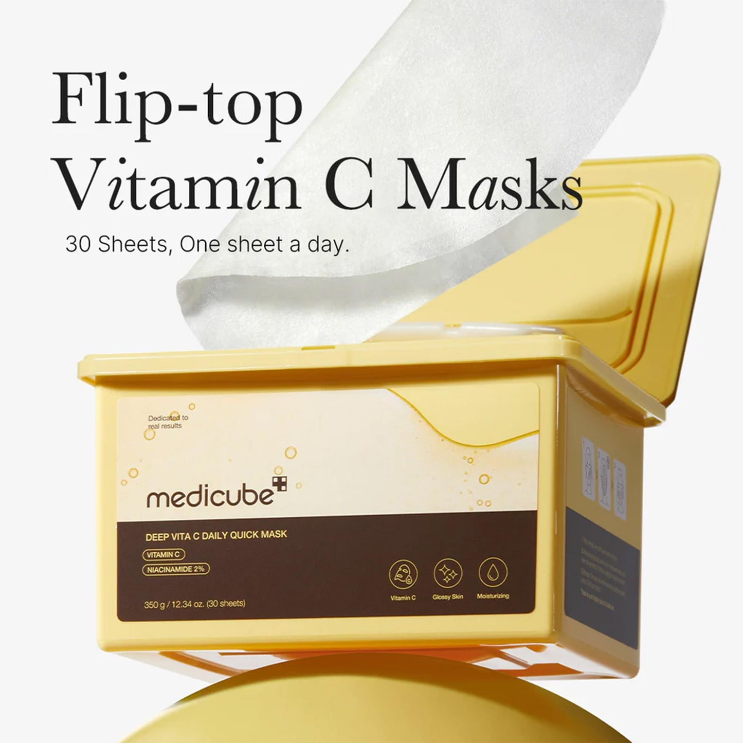 Medicube Deep Vita C Daily Quick 30 Sheet Masks - Vegan Certified, Quick Dispenser, Triple Vitamin Complex For Radiance and Hydration - Korean Face Masks - Medaid International
