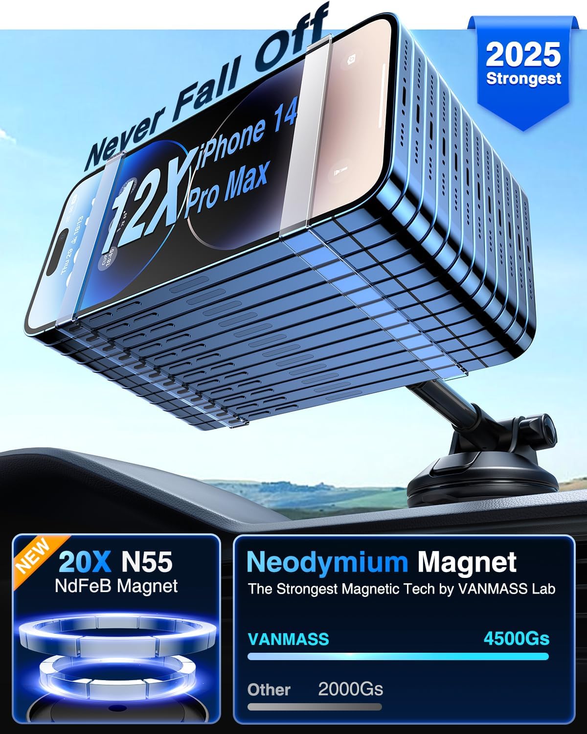 【2025 Military-Grade】VANMASS for MagSafe Car Mount【Upgraded Strongest Magnetic&Suction】Phone Holder Cell Stand for Dashboard Windshield Vent,Tesla Truck Cradle for iPhone 17 Pro Max 16 15 14 13 12 Air - Medaid International
