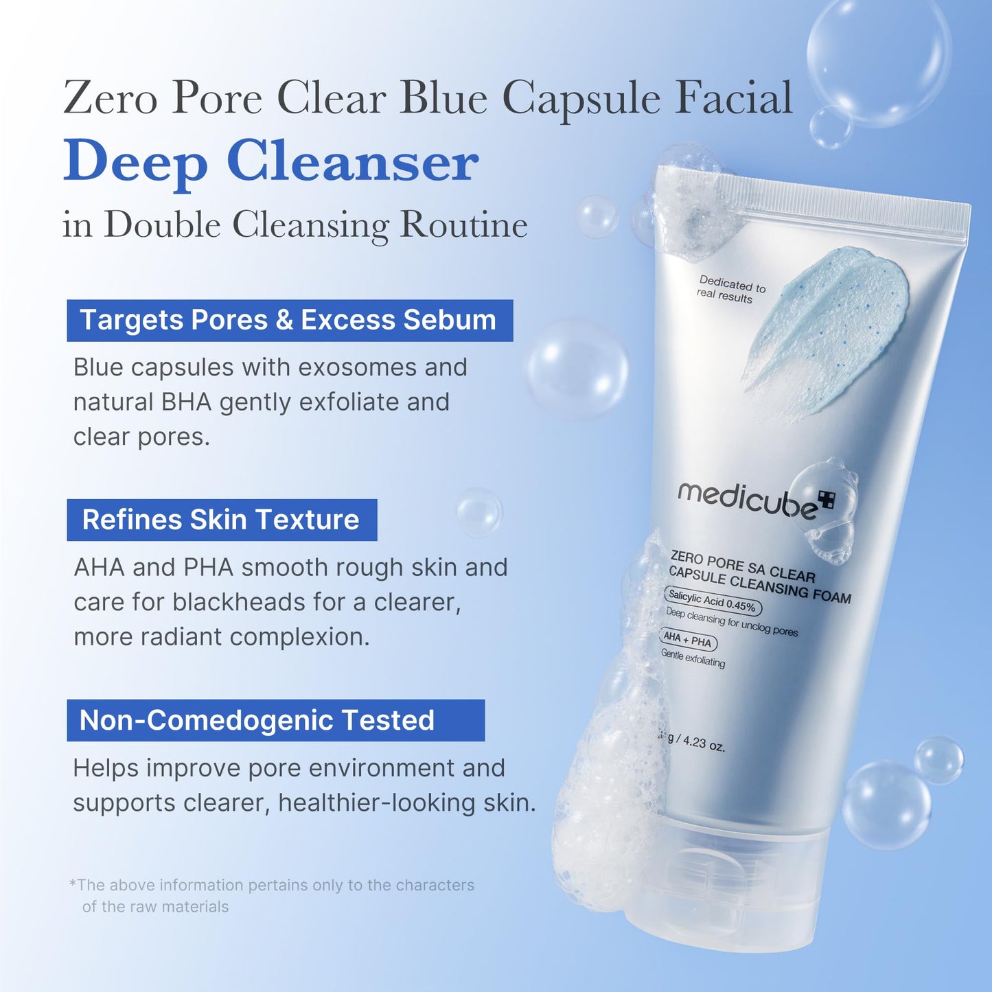 medicube Zero Pore Clear Blue Capsule Facial Deep Cleanser for Skin Texture, Blackhead & Pore Care | AHA, BHA & PHA for Double Cleansing, Daily Gentle Face Wash, Korean Skincare | 120g / 4.23 oz - Medaid International