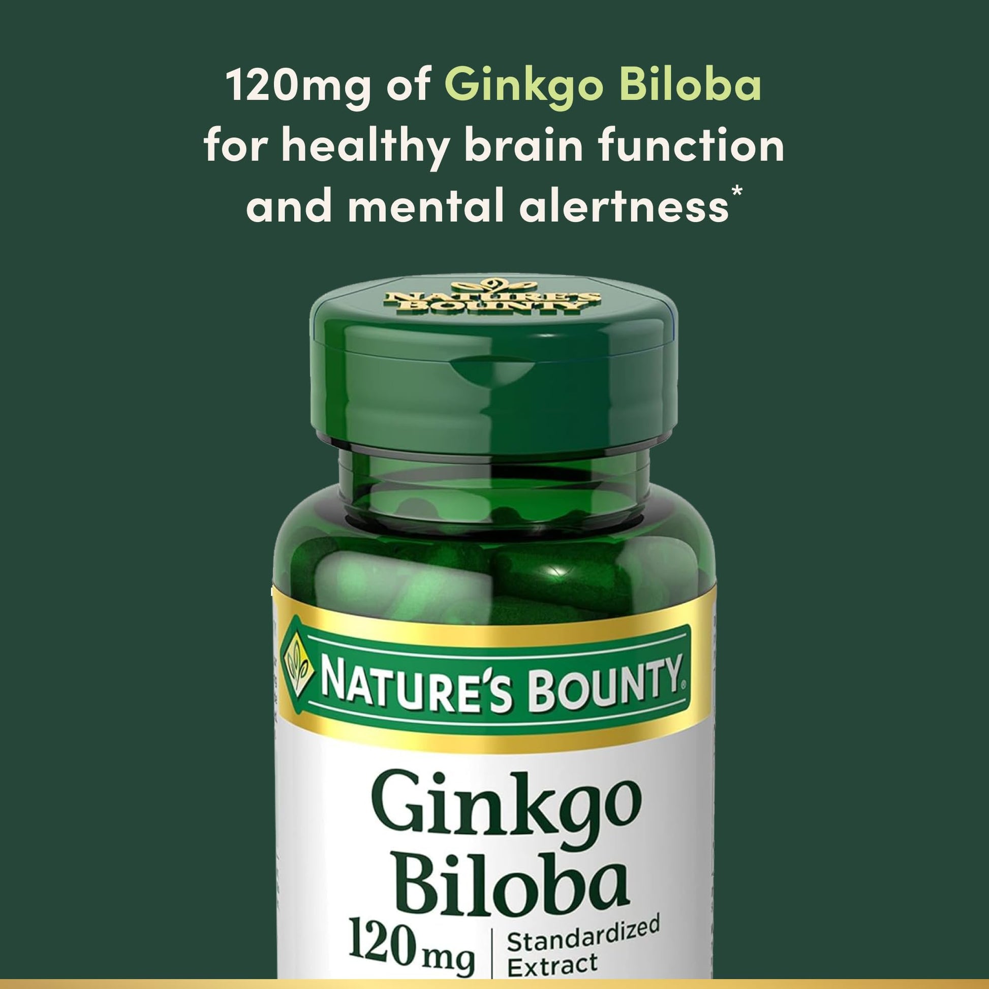 Nature's Bounty Ginkgo Biloba Capsules 120mg, Memory Support Supplement, Supports Brain Function and Mental Alertness, 100 Capsules - Medaid International