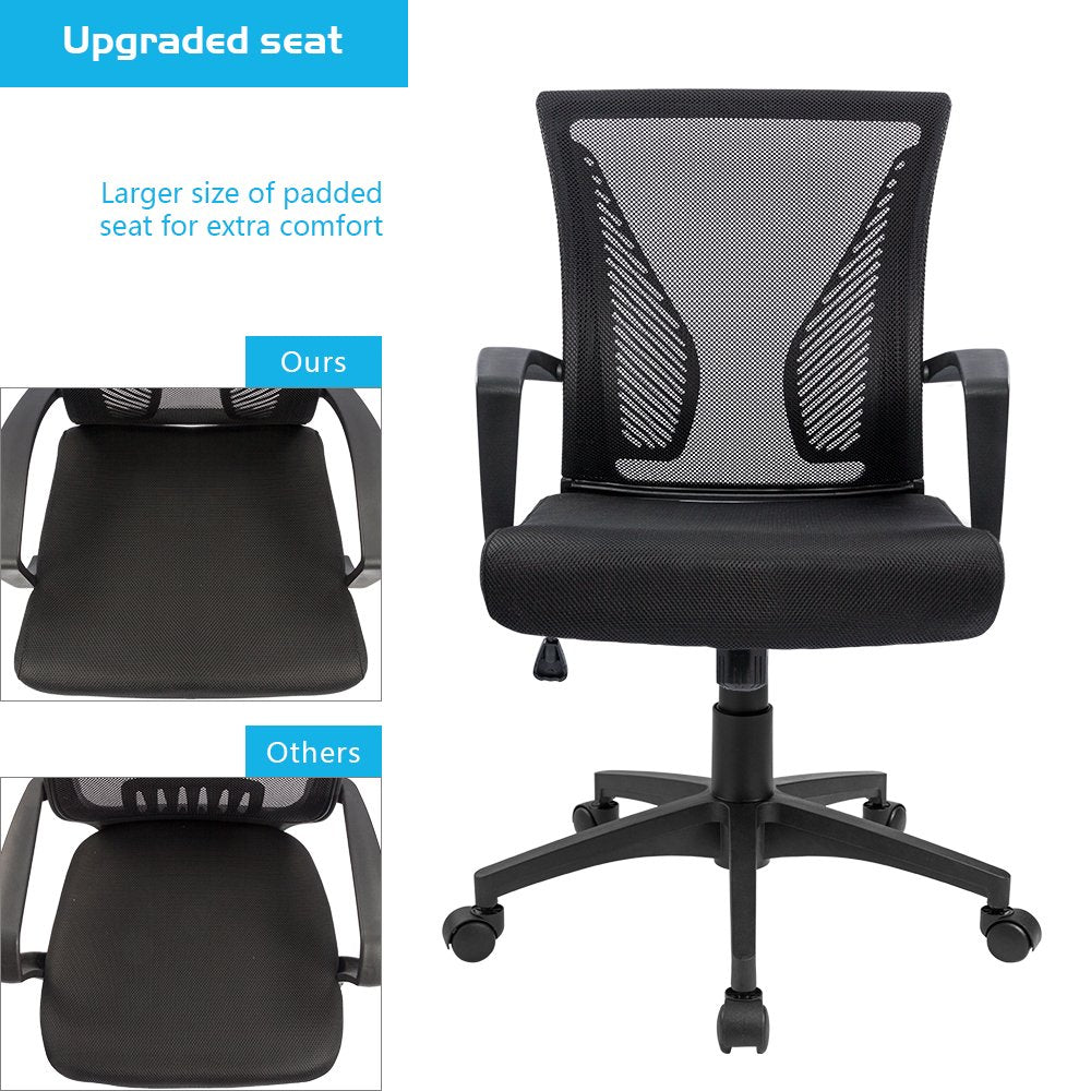 Furmax Office Chair Ergonomic Computer Desk Mesh Chair Mid Back Swivel Lumbar Support with Armrest (1, Black) - Medaid International