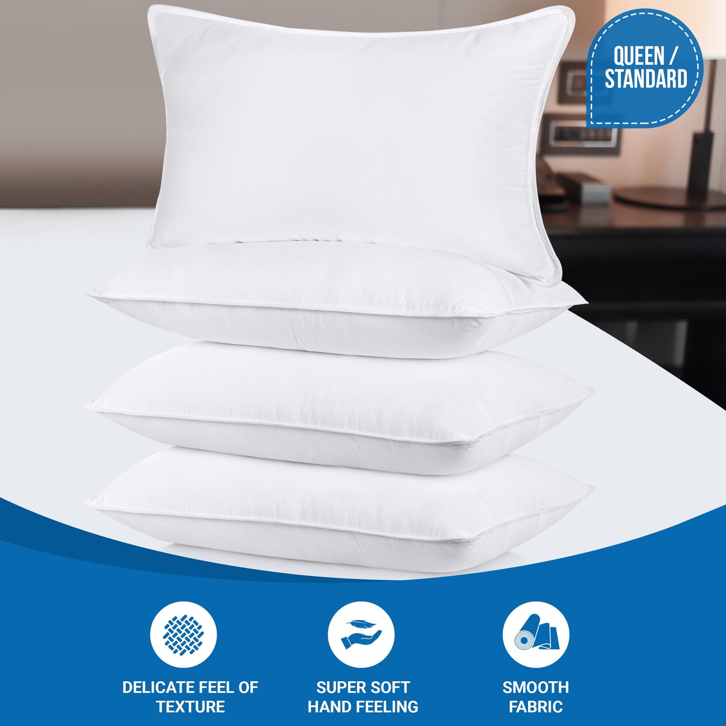 Utopia Bedding Bed Pillows for Sleeping (White), Queen Size Set of 4, Hotel Pillow, Cooling Pillows for Side, Back or Stomach Sleepers - Medaid International