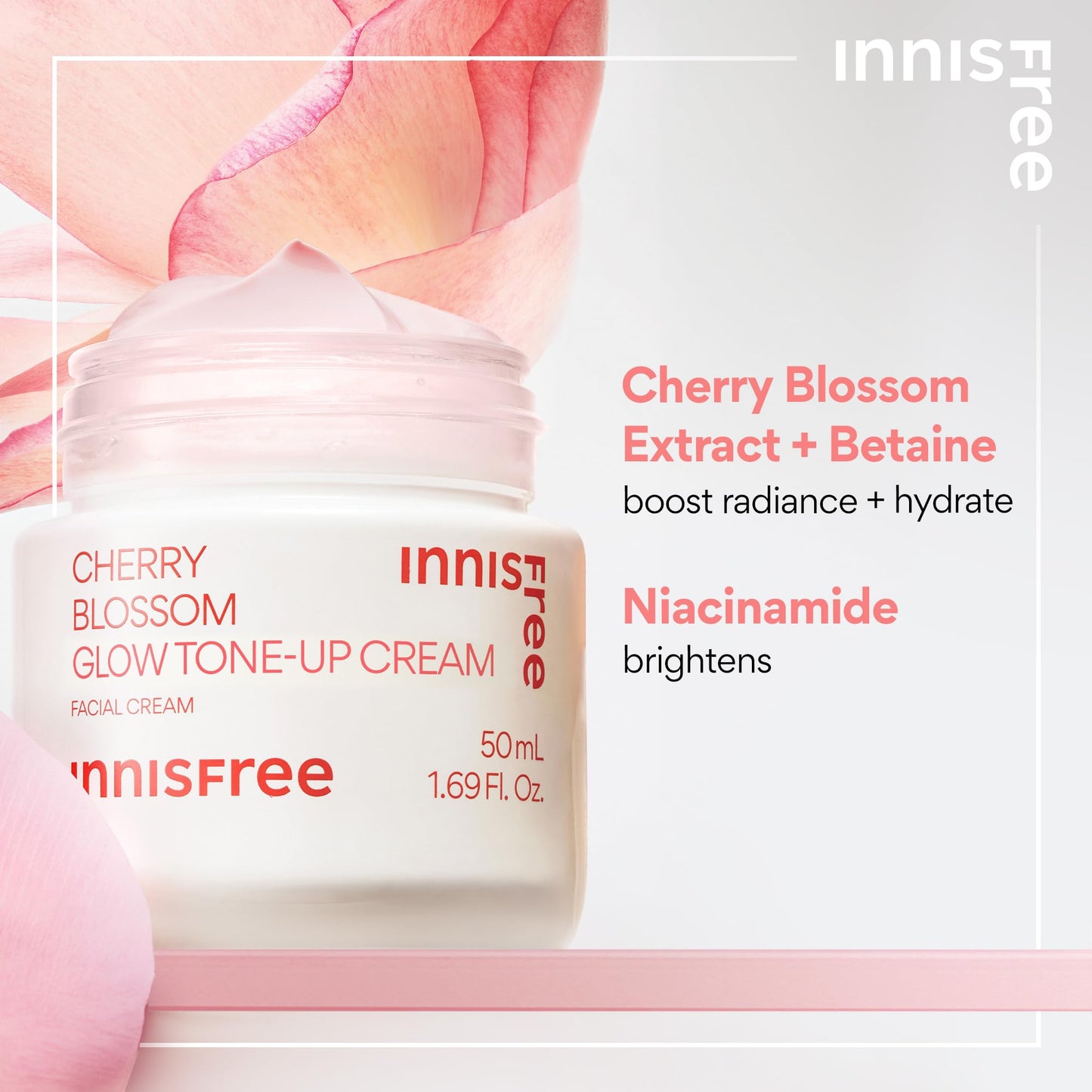 innisfree Cherry Blossom Glow Tone-Up Cream with Niacinamide for Bright, Even Skin Tone, Korean Skincare Gel Moisturizer for Face (Packaging May Vary) - Medaid International