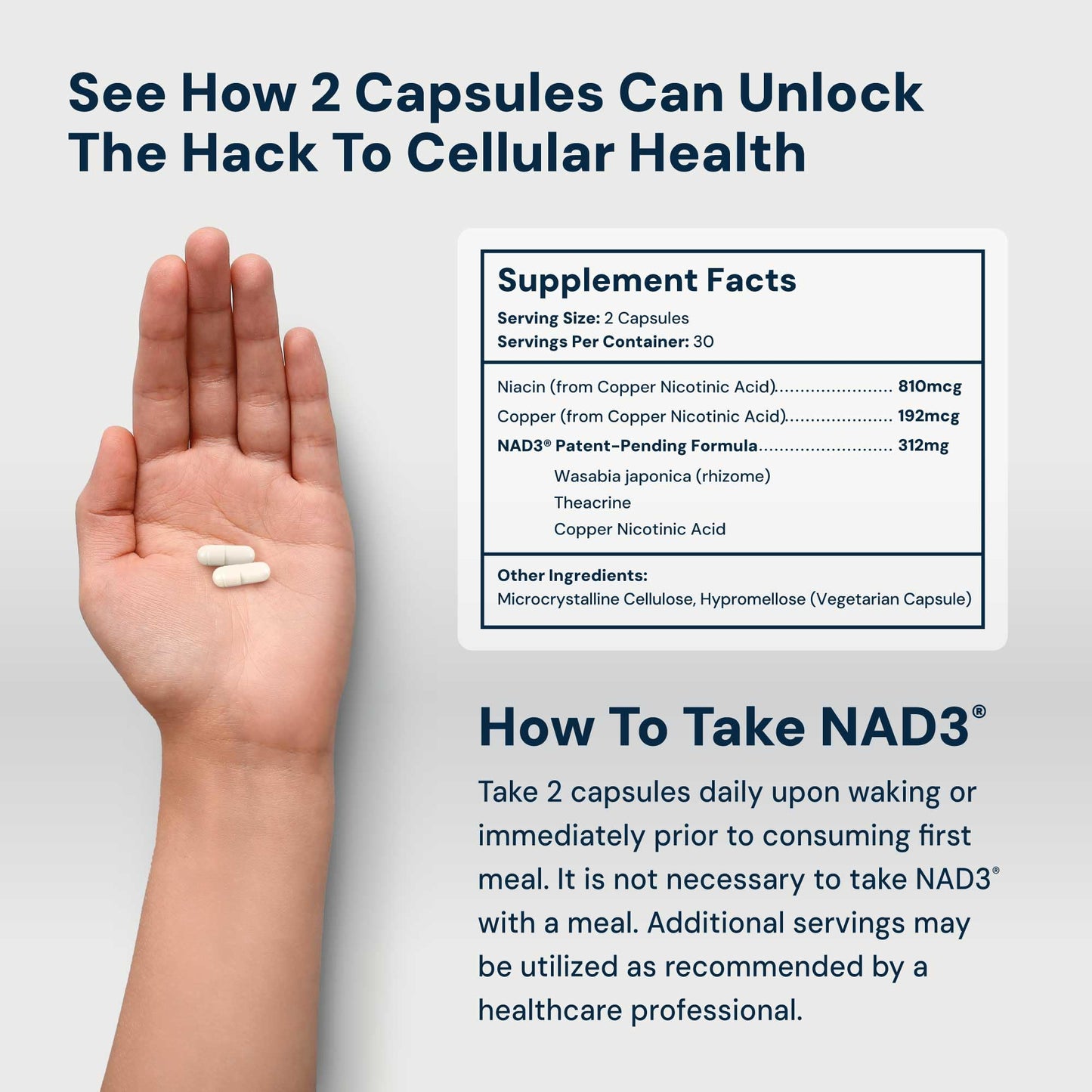 HPN NAD3 Clinical NAD+ Booster, Cellular Health & Natural Energy - NAD Supplement for Healthy Aging, Metabolic Support, NRF2 & Longevity, Nicotinamide Riboside & NMN Alternative, 60ct, 30-Day Supply - Medaid International