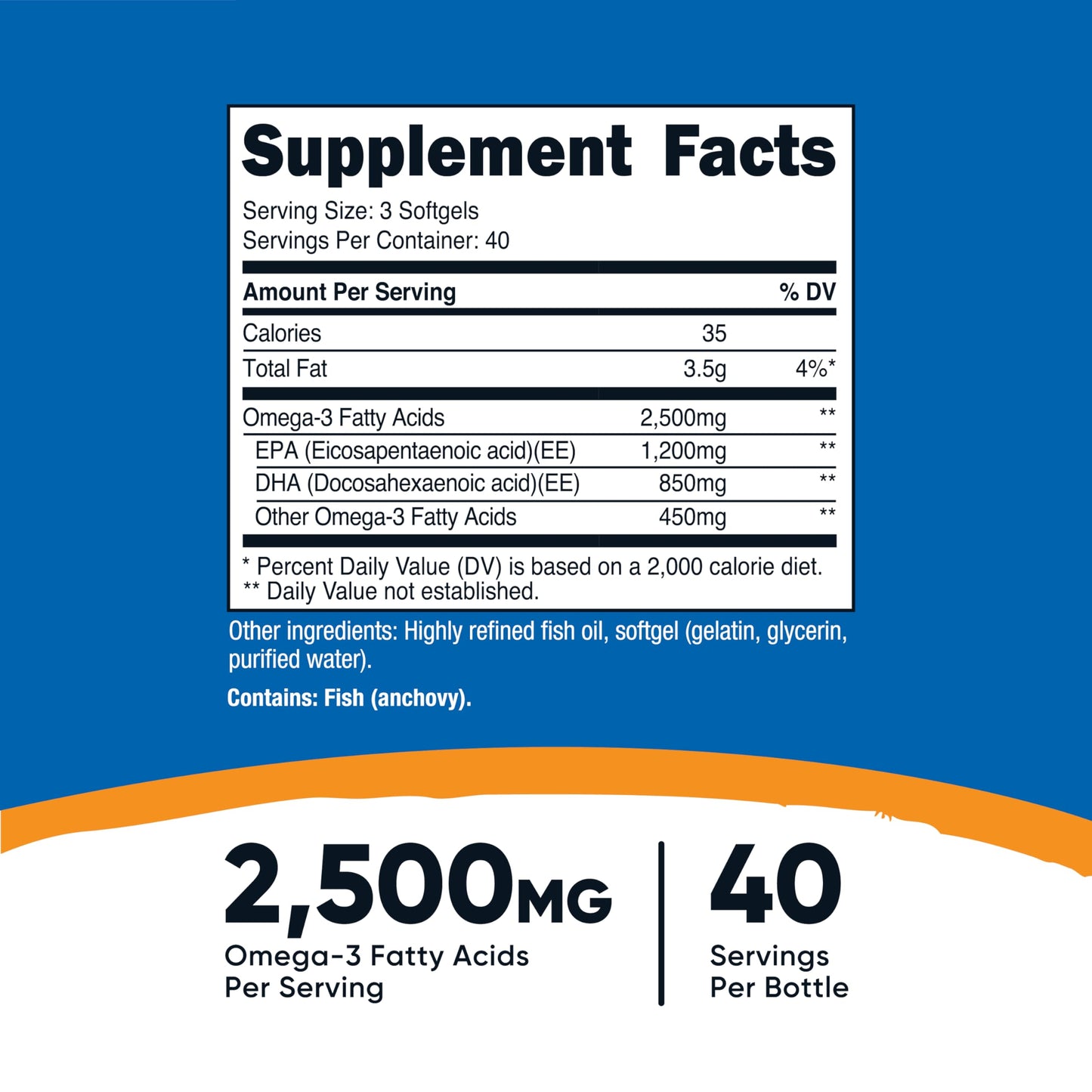 Nutricost Omega 3 Fish Oil - 2500MG, 120 Softgels (40 Serv) - Fish Oil, Wild Caught! 1200mg EPA 850mg DHA - Non-GMO, Gluten Free - Medaid International