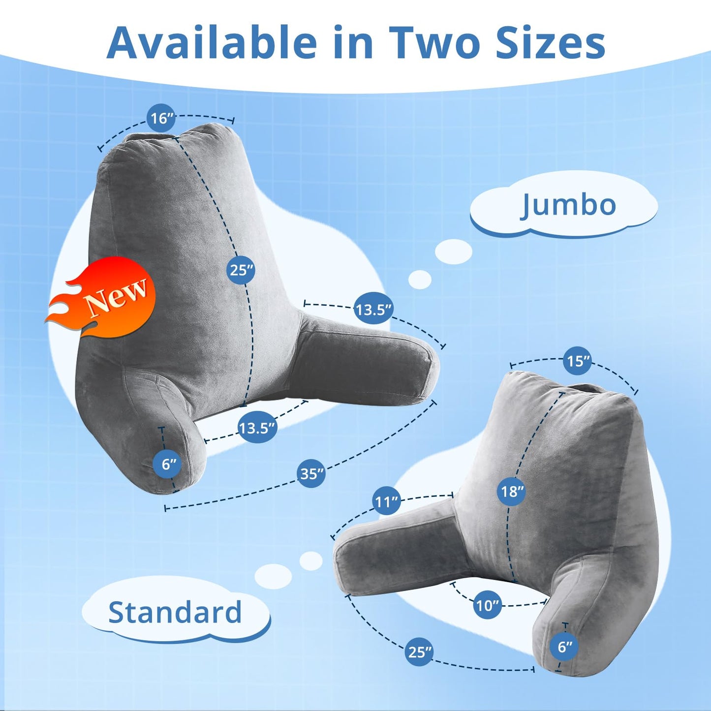 Sasttie Reading Pillows for Sitting in Bed Adult, Velvet Back Pillow Bed Sitting Up, Back-Rest Support Cushion for Sit Up on Couch, Sofa, and Floor, Dorm Essentials, Oeko-Tex Certified, Dark Grey - Medaid International