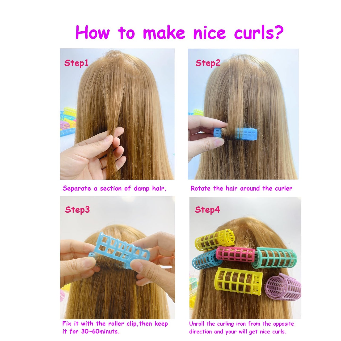 MOODKEY 20PCS Plastic Hair Rollers Set 2.5cm/1in Heatless Rollers Hair Curlers Snap on Rollers Self Grip Rollers Hairdressing Curlers Tools for DIY Hairdressing Hair Salon (Purple) - Medaid International