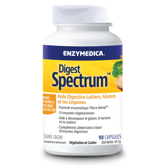Enzymedica, Digest Spectrum, Indiqué Pour De Multiples Intolérances Alimentaires, Cible Le Gluten, Le Lactose, La Caséine Et Les Phénols, Sans Gluten, Sans Produits Laitiers, Végétarien, 90 Capsules - Medaid International