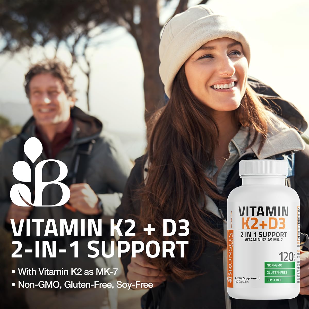 Bronson Vitamin K2 (MK7) with D3 Supplement Non-GMO Formula 5000 IU Vitamin D3 & 90 mcg K2 MK-7 Easy to Swallow D & K Complex, 120 Capsules - Medaid International