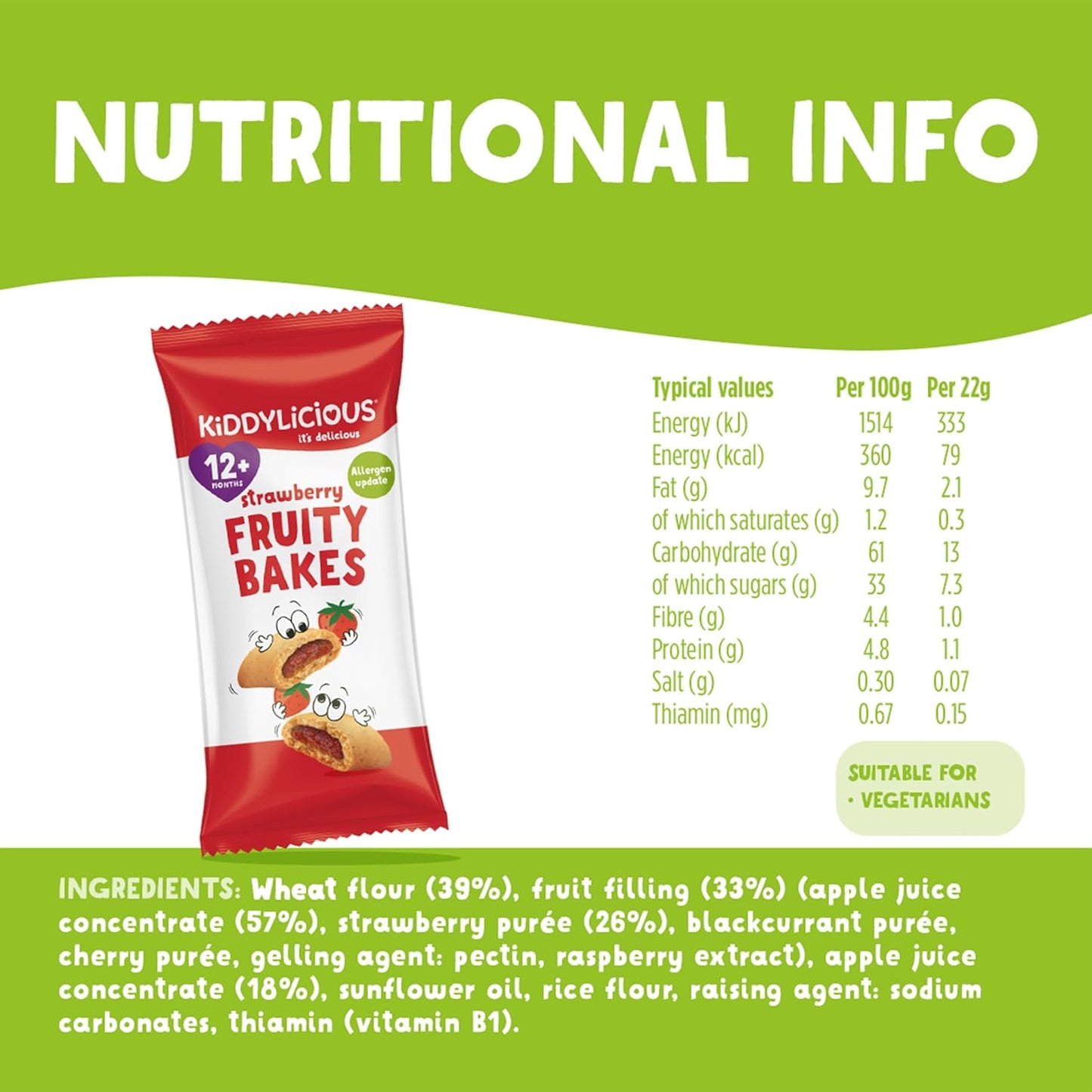 Kiddylicious Strawberry Fruity Bakes - Delicious Snacks for Kids with Real Fruit Centre - Suitable for 12+ Months - Medaid International