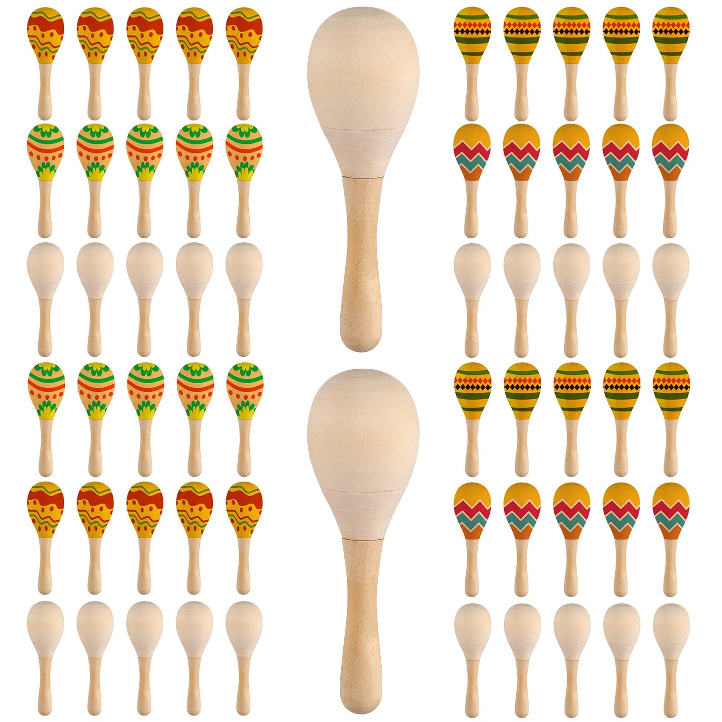 Jexine 60 Pcs DIY Mini Wooden Maracas Unfinished Wood Maracas for Kids Adults, Blank Egg Shakers Musical Instruments Mini Party Favors for Mexican Birthday Craft Decor - Medaid International