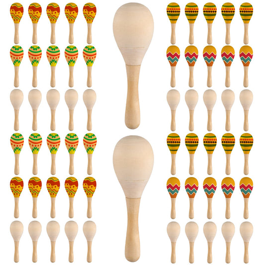Jexine 60 Pcs DIY Mini Wooden Maracas Unfinished Wood Maracas for Kids Adults, Blank Egg Shakers Musical Instruments Mini Party Favors for Mexican Birthday Craft Decor - Medaid International