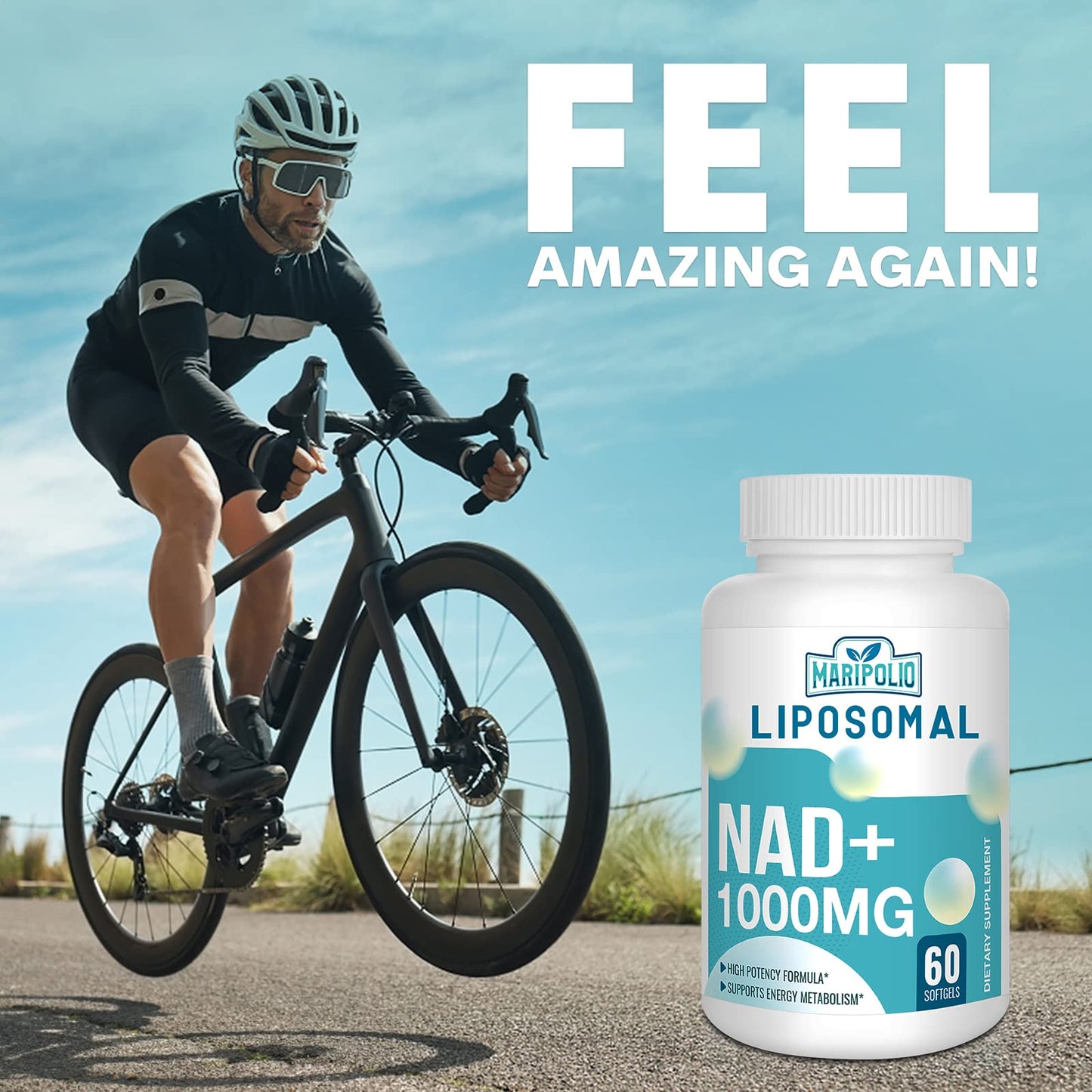 Liposomal NAD+ Supplement 1000 mg | Highest NAD Pontecy | Max Absorption | Pure NAD Supplement | Energy and DNA Repair, Aging Defense, Brain Function | 60 Softgels - Medaid International