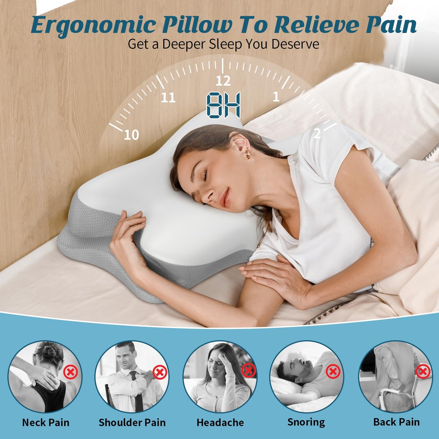 Cervical Neck Pillow - Cooling Pillow for Neck Pain Relief, Ergonomic Side Sleeper Pillow for Sleeping, Contour Orthopedic Memory Foam Pillows for Back & Stomach Sleepers with Pillowcase - Medaid International