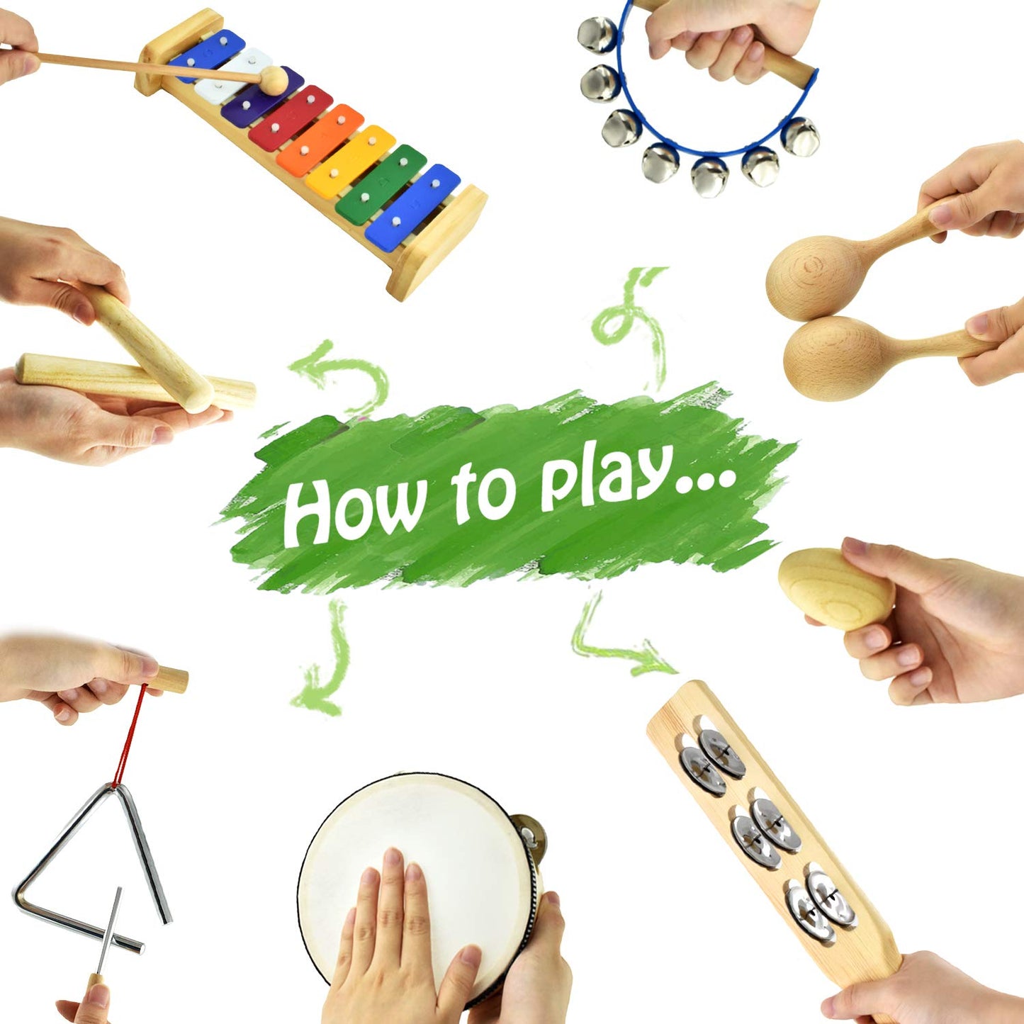 MUSICUBE Musical Instrument Set for Toddler Baby Kid Wooden Percussion Instrument Musical Toys Xylophone Maracas Egg Shaker Tambourine Triangle Instrument for Boys Girls Aged 3+ Choice - Medaid International