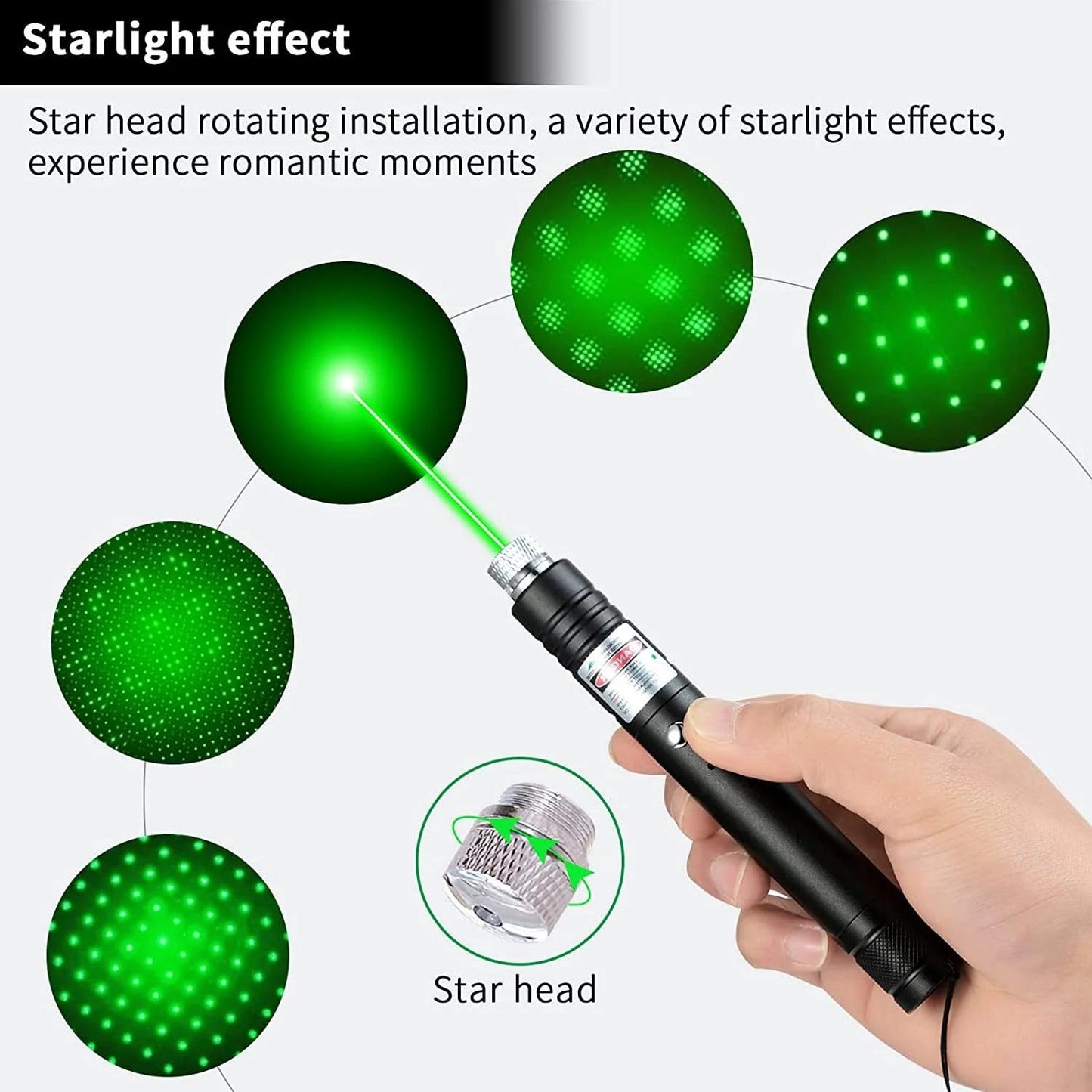 Cyahvtl Laser Pointer, Tactical Flashlights 2000 Metres Green Long Range High Power Handheld Flashlight, Rechargeable Laser Pointer for USB, with Star Cap Adjustable Focus Suitable for Projecto - Medaid International