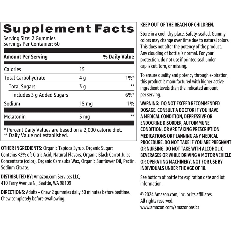 Amazon Basics Melatonin 5mg, 120 Gummies (2 per Serving), Strawberry (Previously Solimo) - Medaid