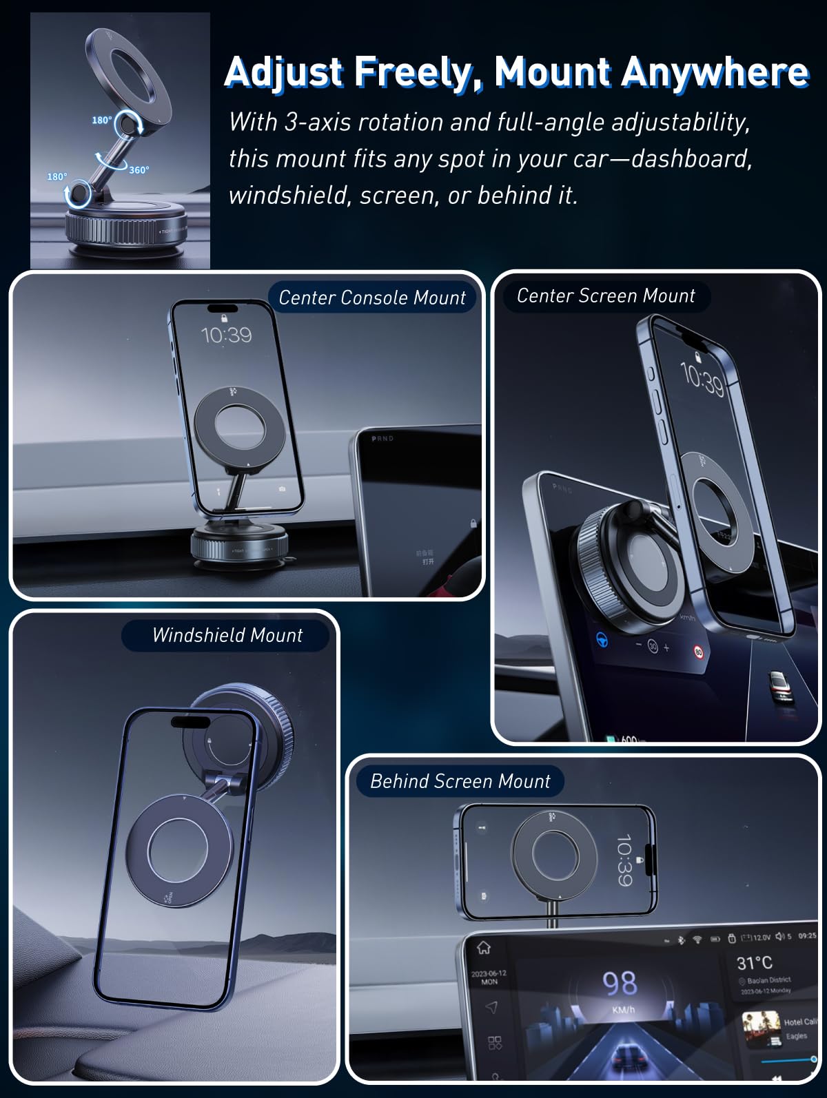 E EAKSON Magnetic Suction Cup Phone Mount for Magsafe, 360° Adjustable Magnetic Car Phone Holder, Pocket Size Foldable Car Mount, Cell Phone Holders for Your Car for iPhone 17 16 15 14 13 12 Series - Medaid International