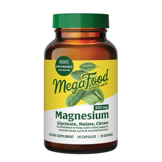 MegaFood Magnesium 300 mg - Highly Absorbable Blend of Magnesium Glycinate, Citrate & Malate to Help Support Heart, Nerve Health & Relaxation - 60 Capsules (30 Servings) - Medaid International