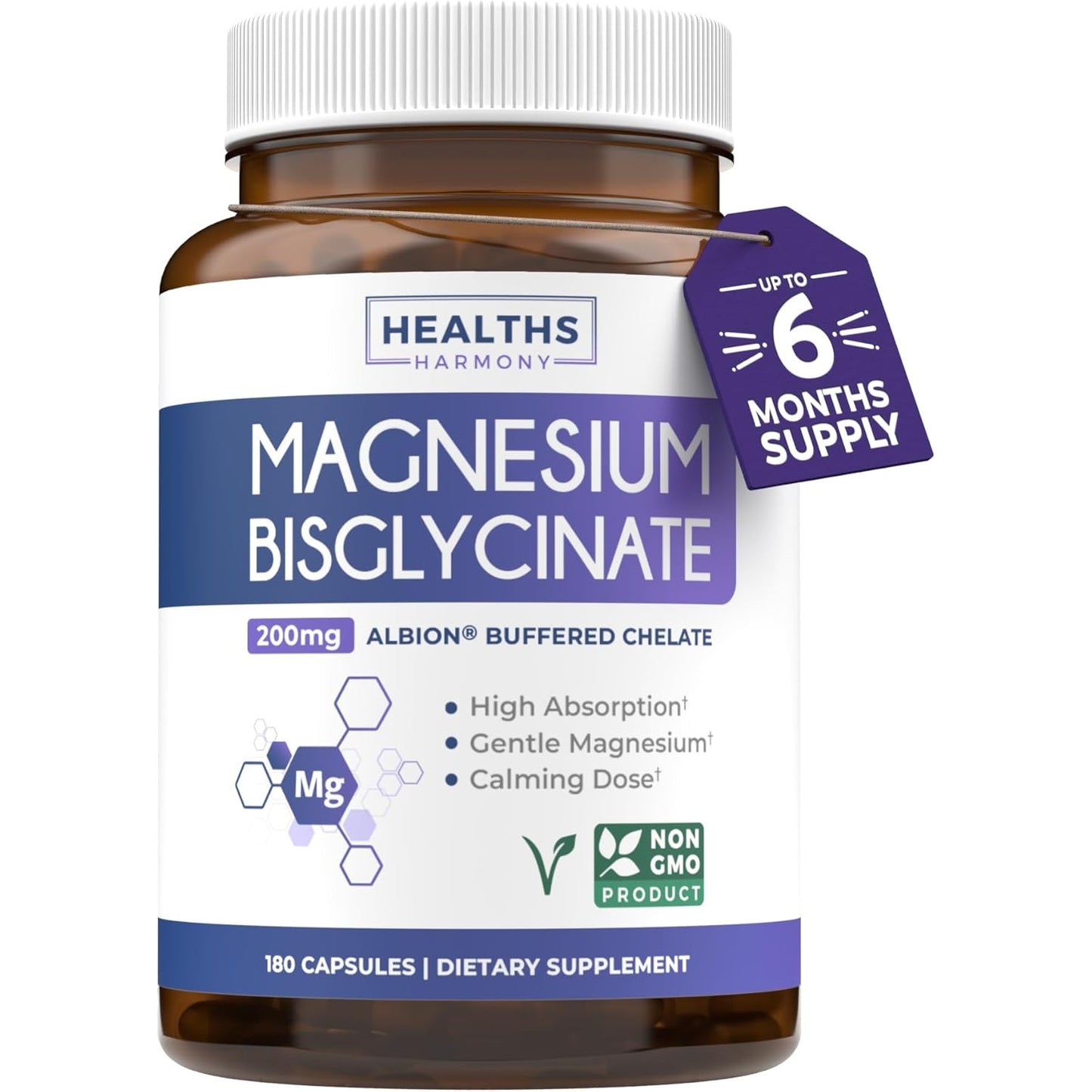 High Absorption Magnesium Bisglycinate Capsules - Chelated Magnesium Supplement Buffered Gentle on Stomach & Vegan - Enhanced Bioavailability Calming Magnesium 200mg Capsules (2 Month Supply) - Medaid International