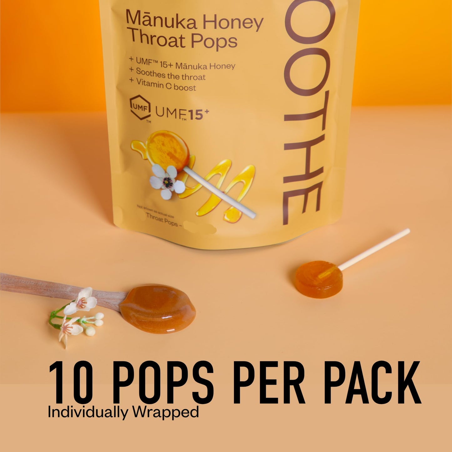 Egmont Honey Manuka Honey Throat Pops 10 Count | UMF 15+ New Zealand Honey with Vitamin C | Natural Soothing Lollipops - Medaid International