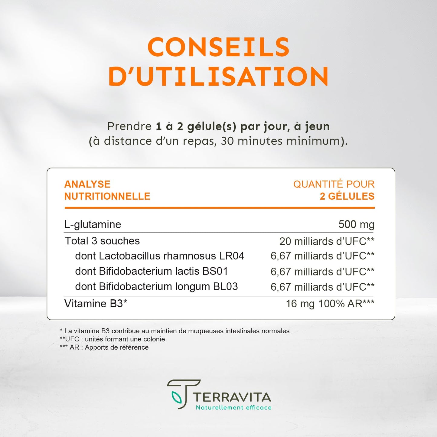 Permea Flore | PROBIOTIQUES + GLUTAMINE | Flore Intestinale et Cicatrisation de la Muqueuse | Idéal Contre la Perméabilité Intestinale | 60 Gélules Gastro-résistantes | Made in France | Terravita - Medaid International