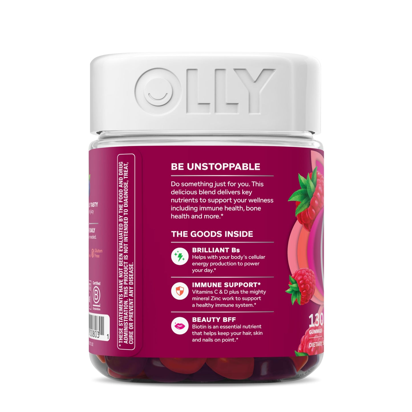 OLLY Women's Daily Multivitamin Gummy, Vitamins A, D, C, E, Biotin, Folic Acid, Adult Chewable Vitamin, Berry Flavor, 65 Day Supply - 130 Count - Medaid International