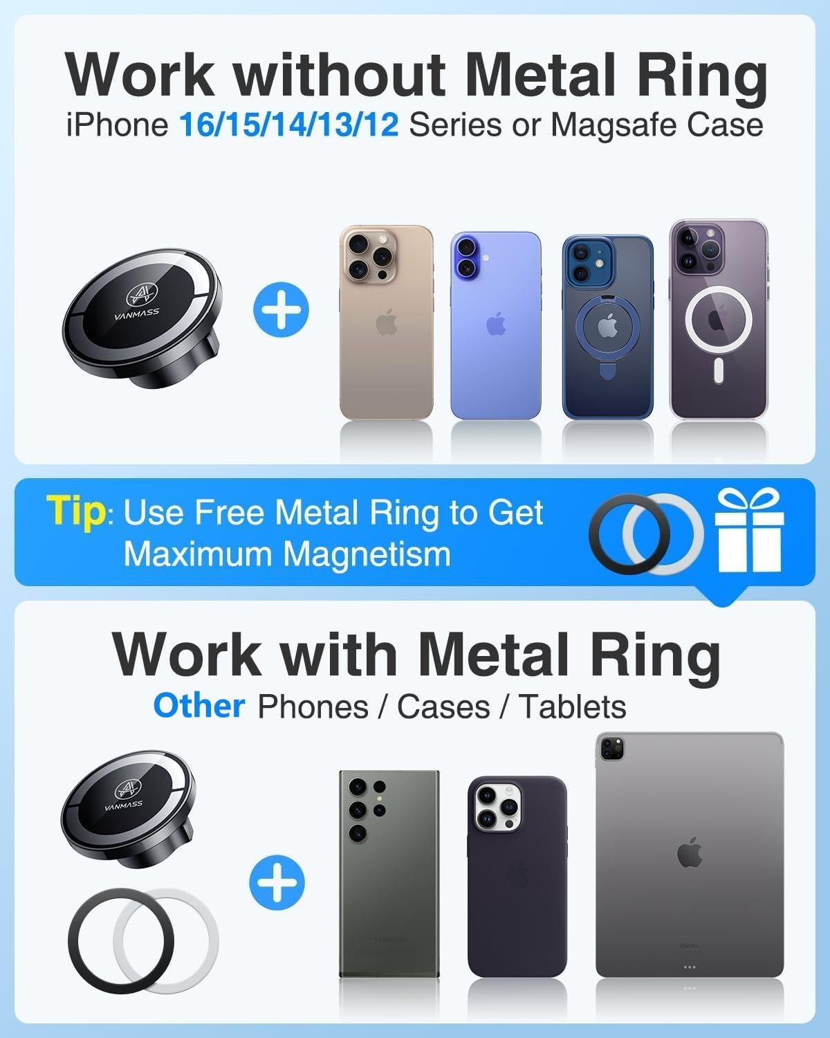 【2025 Military-Grade】VANMASS for MagSafe Car Mount【Upgraded Strongest Magnetic&Suction】Phone Holder Cell Stand for Dashboard Windshield Vent,Tesla Truck Cradle for iPhone 17 Pro Max 16 15 14 13 12 Air - Medaid International