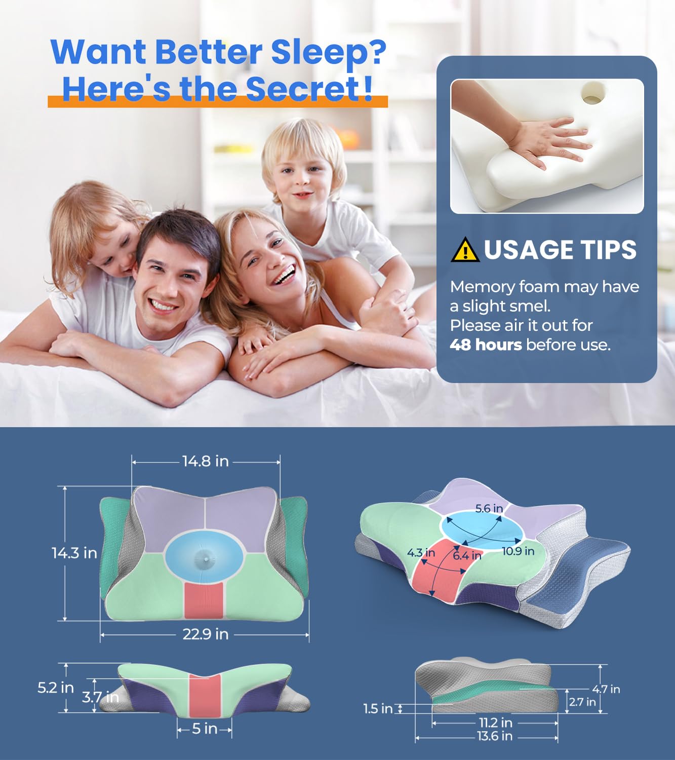 Ultra Pain Relief Cooling Pillow for Neck Support, Adjustable Cervical Pillow Cozy Sleeping, Odorless Ergonomic Contour Memory Foam Pillows, Orthopedic Bed Pillow for Side Back Stomach Sleeper - Medaid International