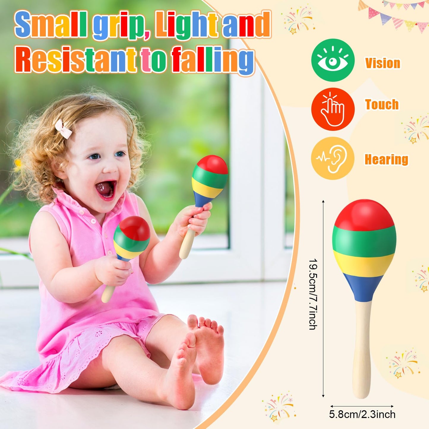 Boao 2 Pcs Wooden Maracas Wooden Hand Percussion Rattles Colorful Shaker Musical Instruments Noisemaker Musical Party Favor For Birthday Party Classroom(Classic Color) - Medaid International