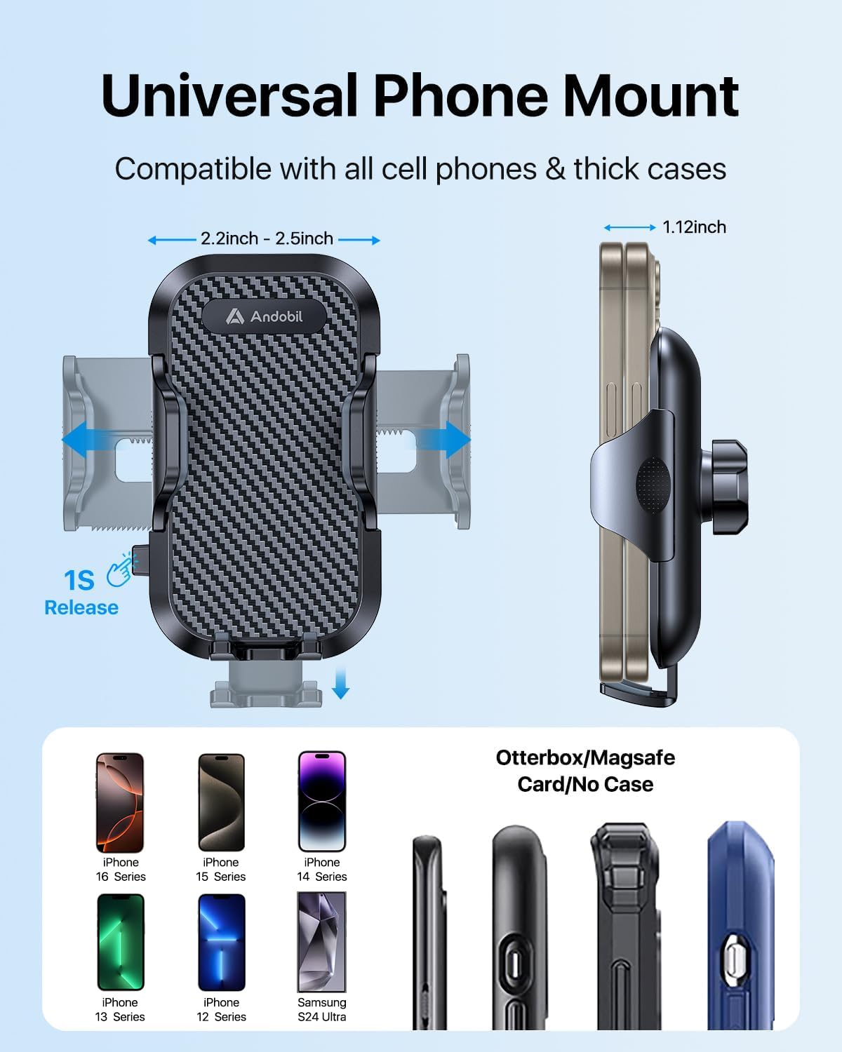 andobil Phone Holders for Your Car - Air Vent Phone Mount, Ultra-Stable Metal Clip with Anti-Shake & 360° Rotation, Universal Car Mount Fit iPhone 17/16/15/14/13/12 Pro Max/Android/Samsung Galaxy - Medaid International