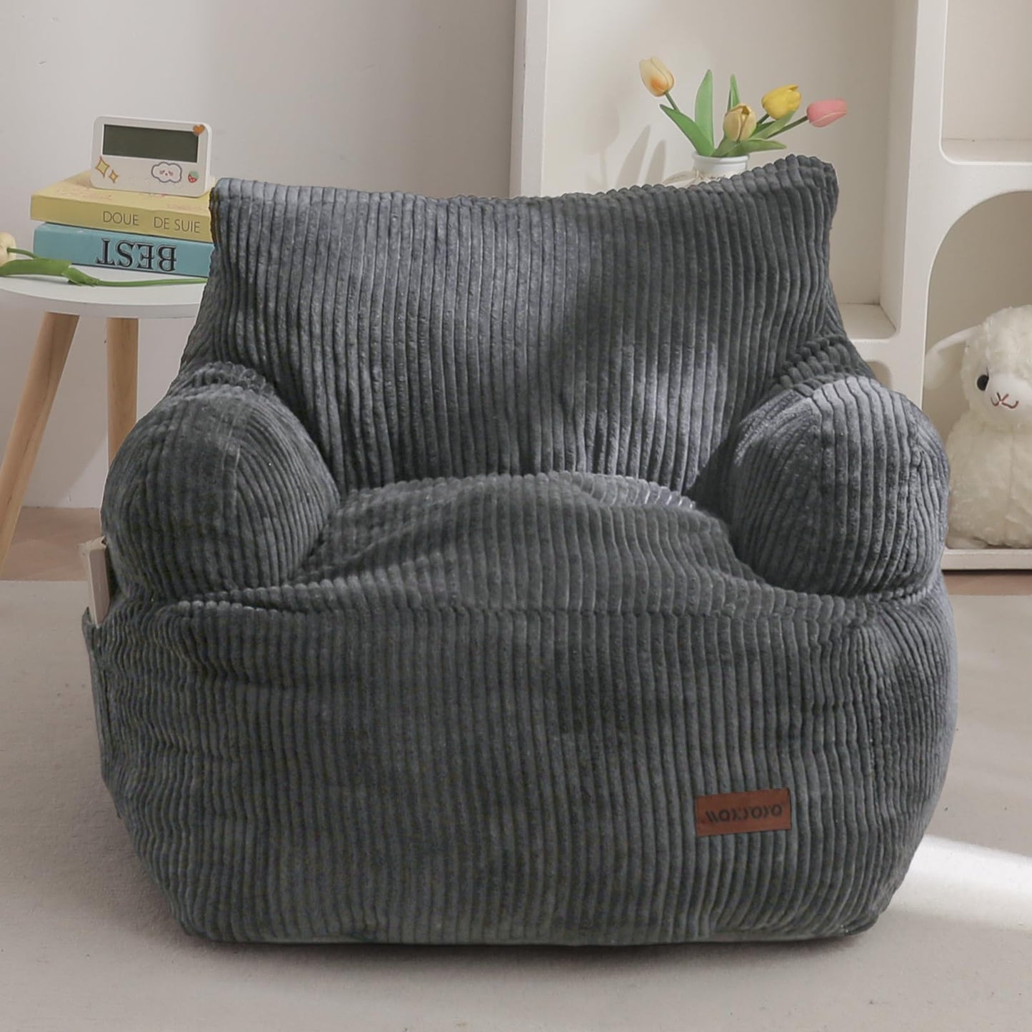 MAXYOYO Kids Bean Bag Chair, Stuffed Toddler Bean Bag Sofa with Filler Bean Bag Chair for Boys and Girls, Lazy Sofa with Pocket Floor Chair for Gaming, Reading, Dark Grey - Medaid International
