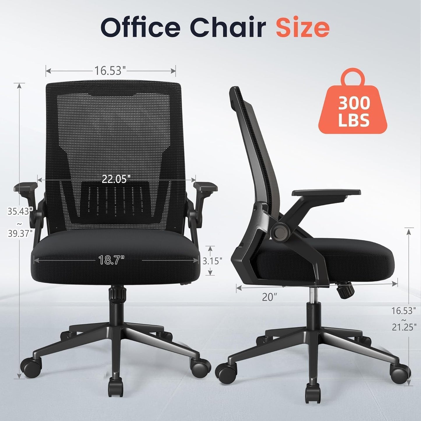 GTRACING Ergonomic Office Chair with Flip-up Armrests Executive Computer Chair for Home Office, Breathable Mesh & Adaptive Lumbar Support, Black - Medaid International