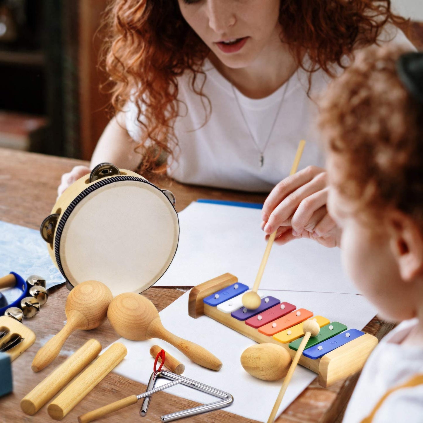 MUSICUBE Musical Instrument Set for Toddler Baby Kid Wooden Percussion Instrument Musical Toys Xylophone Maracas Egg Shaker Tambourine Triangle Instrument for Boys Girls Aged 3+ Choice - Medaid International