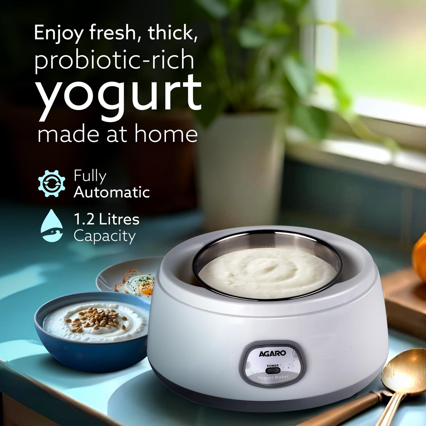 AGARO Classic Portable Yogurt Maker, 1.2L Capacity, Electric, Automatic, Grey and White. - Medaid International