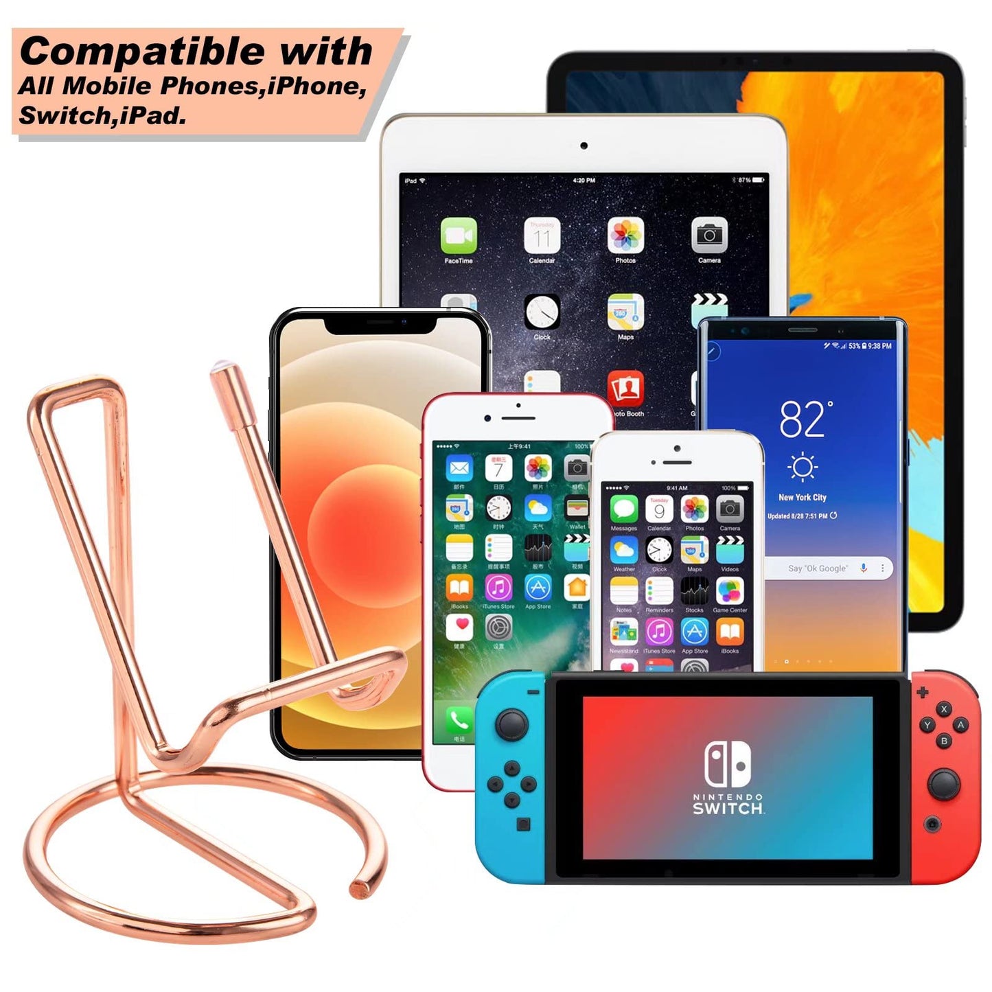 ROPOSY Cell Phone Stand Holder Desk Accessories, Cute Metal Rose Gold, Compatible with All Mobile Phones, iPhone, Switch, iPad - Medaid International
