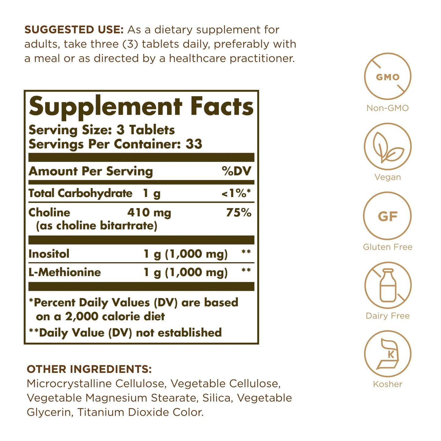 Solgar Lipotropic Factors - 100 Tablets - Non-GMO, Vegan, Gluten Free, Dairy Free, Kosher - 33 Servings - Medaid International