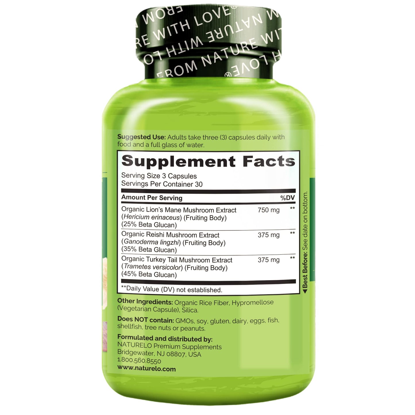 NATURELO Mushroom Supplement – Brain & Immune Health Blend with Lion’s Mane, Reishi, Turkey Tail – 90 Vegan Friendly Capsules - Medaid International