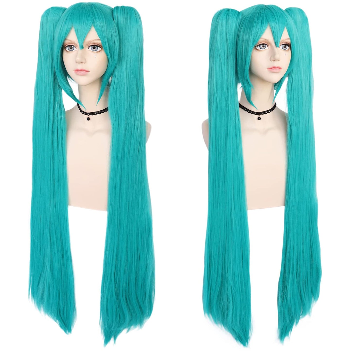 ANOGOL Hair Cap+48inch/120cm Green Wig Cosplay Green Teal wig Double Ponytail Wig, Long Green Lolita Wig For Halloween Costume, Long Green Wig With Bangs Straight wig For Halloween Party Cosplay Wig - Medaid International